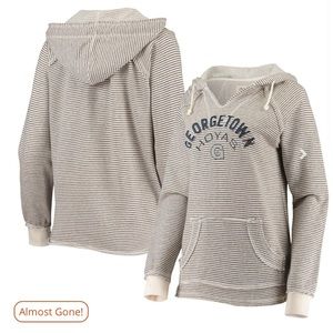 GEORGETOWN HOYAS STRIPED FRENCH TERRY RAGLAN V-NECK PULLOVER HOODIE
